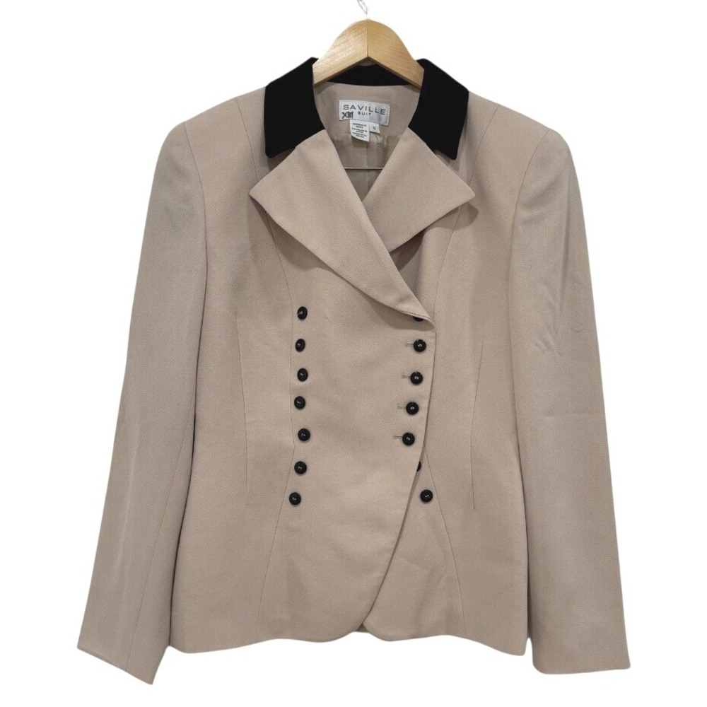 VTG!‎ Saville Suit Beige Double Breasted Fitted Blazer Black Collar 6 Preppy